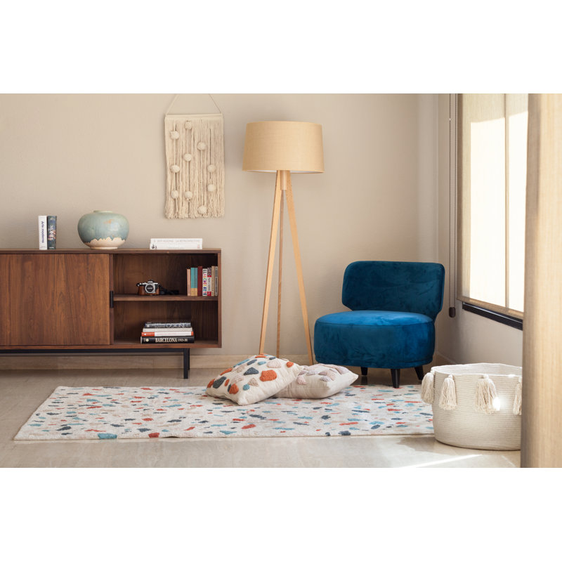 Terrazzo Cotton Abstract Area Rug in White/Red/Blue/Beige