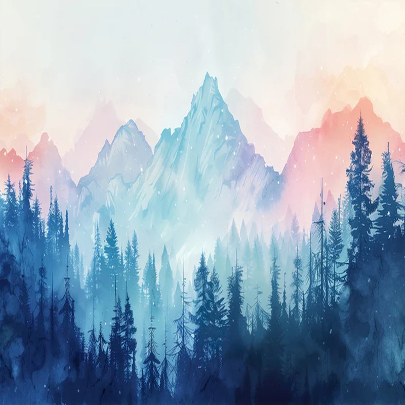 Misty Alpine Forest Mountainscape, 96" L x 108" W