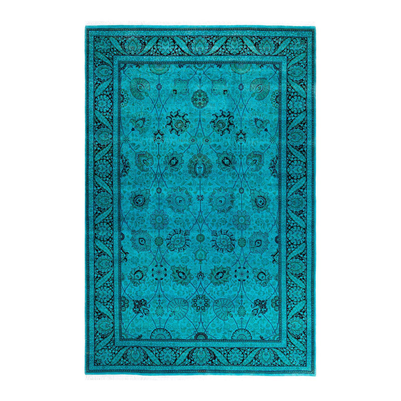Tapis unique bleu / vert / prune de 6 pi 2 po x 9 pi 4 po Overyed