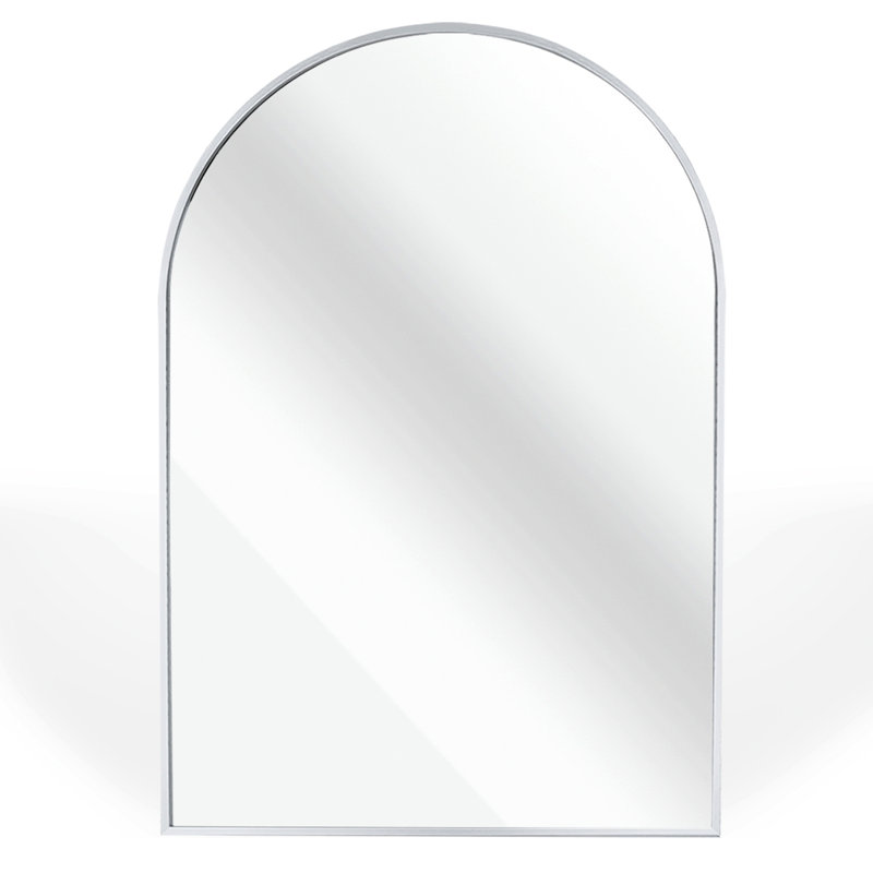 Metal Framed Arched Mirror, Accent Mirror, Bathrrom Mirror For Wall, Silver, 32" x 24"
