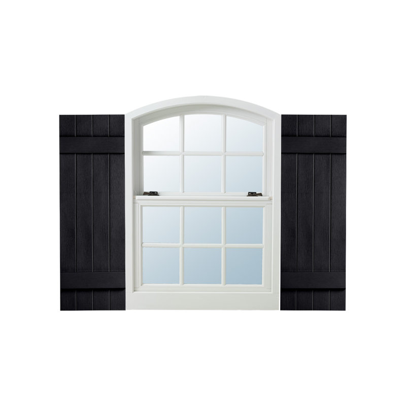 Alpha 35" White Vinyl End Batten Exterior Shutters Pair