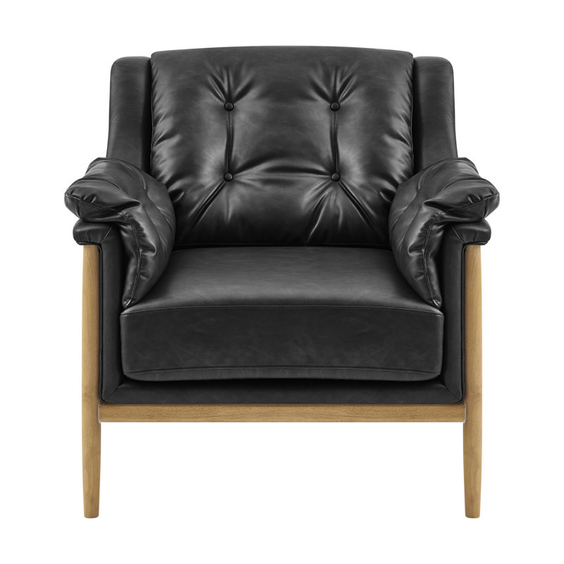 Naber Faux Leather Tufted Accent Arm Chair, Casa Black Faux Leather