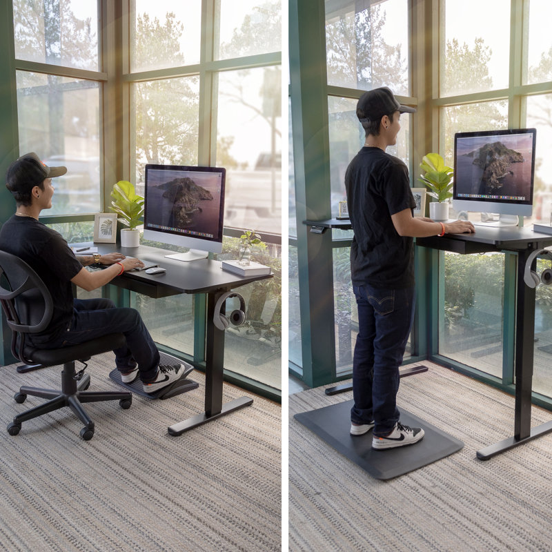 Mount-it! L-shaped Desk, Height Adjustment From 28.3" To 47.2",3 Memory Settings, Solid Steel Frame