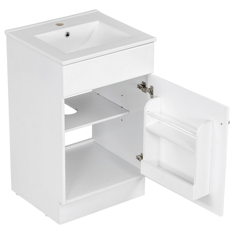 Meuble-lavabo de 20 po avec lavabo, meuble-lavabo avec tablette de porte et tablette réglable, Blanc