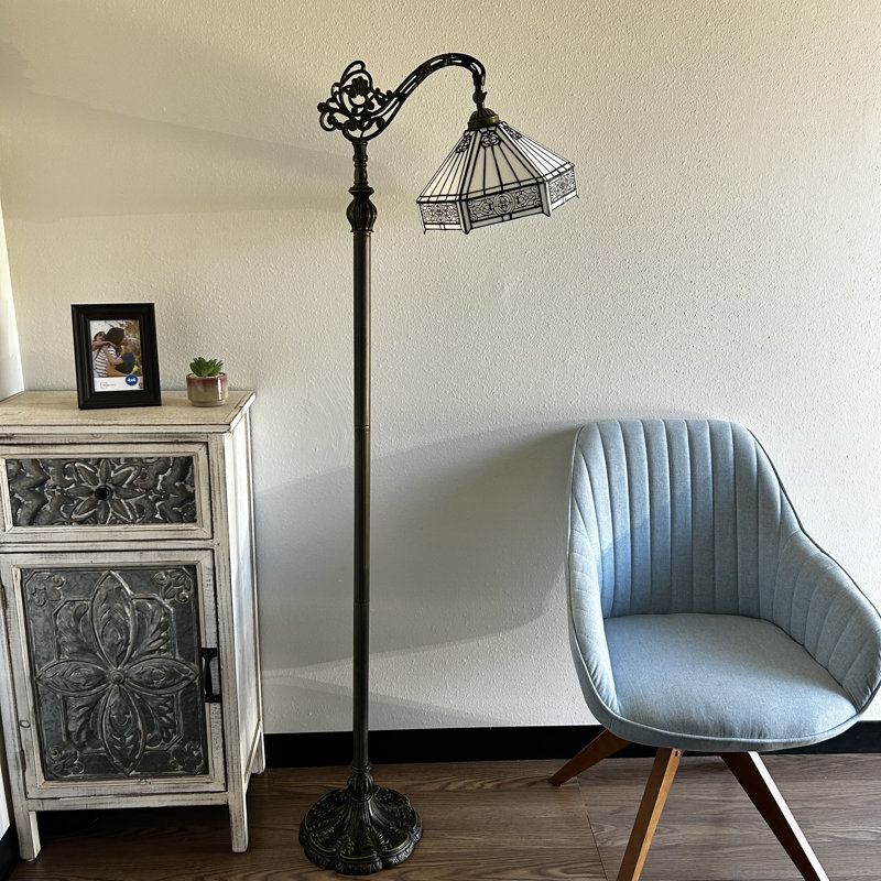 Tonsey Tiffany Floor Lamp White Stained Glass Hexagon LED Bulb Included Gooseneck Adjustable H63"