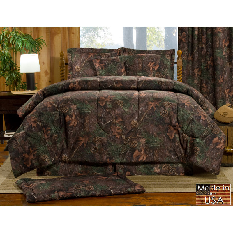  camo pine tree brown microfiber comforter Set, Twin Comforter + 2 Additional Pieces