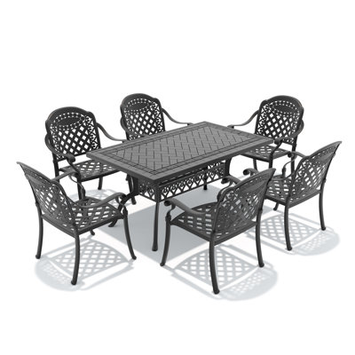 Ensemble repas extérieur pour 6 personnes avec coussins de couleur rouge