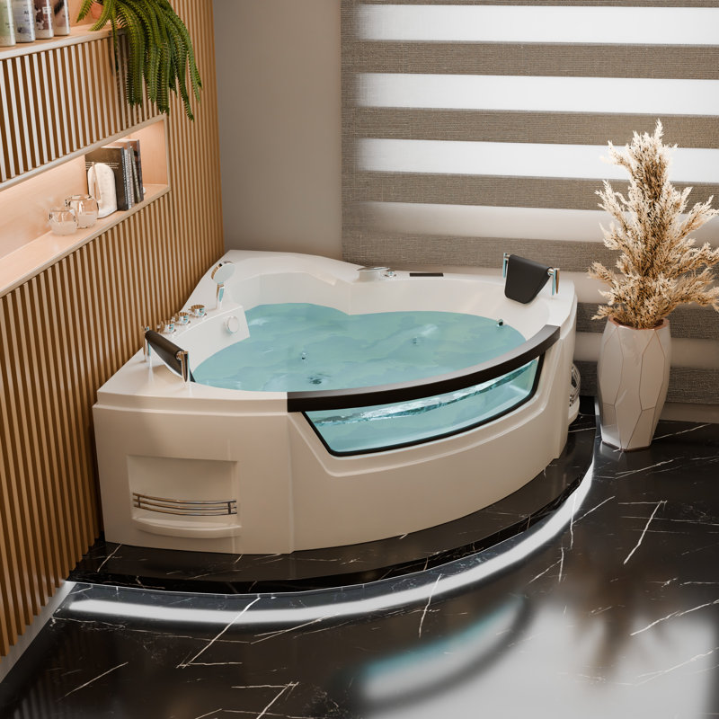 Baignoire tourbillon de coin en acrylique 60,6 po avec chaufferette Bluetooth Elarion
