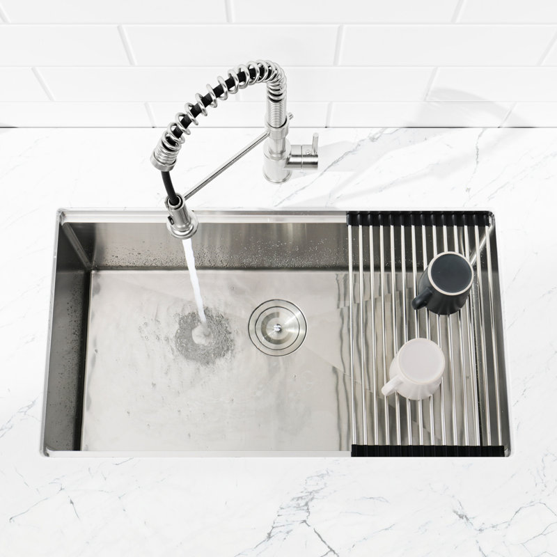 33X19 Undermount Stainless Steel Kitchen Sink With Cutting Board. 304 For Sturdiness. Brushed Appearance. Spacious Single Bowl. Sound Dampening. Rounded Corners Steel, Exceptional Durability.