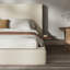 Cadre de lit plateforme rembourré California King avec étagères latérales coulissantes, matelas rembourré en velours côtelé avec mousse haute densité, cadre de lit à lattes métalliques à profil bas, aucun sommier requis, couleur crème.