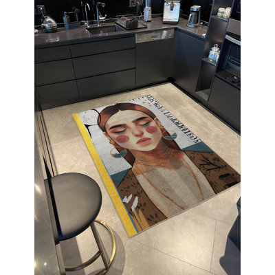 Tapis décoratif moderne multicolore à motif de portrait de femme