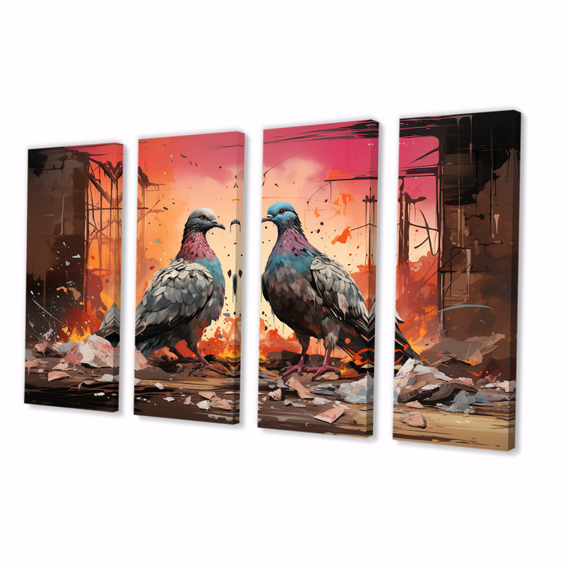 Gris et rose, ensemble d'art mural 4 pièces Serenade I - Pigeon, H 32 po x l 64 po