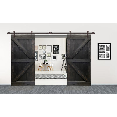 84'' Solid Wood Paneled Painted without Installation Hardware Kit Barn Door