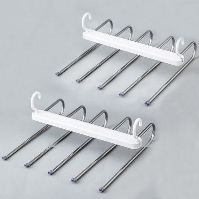 Folding Pants Rack, Multifunctional Multi-Layer Pants Hanger, Home Magic Seamless Pants Clip, Wardrobe Storage Artifact, Pants Hanger, 2-Pack Classic White [5 Layers], Horizontal And Vertical Dual-Use