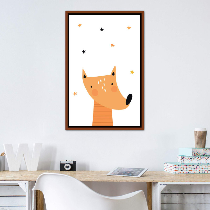Renard - impression d'art graphique, H 40 po x l 26 po x P 1,5 po, Toile avec cadre brun, Pas de tapis