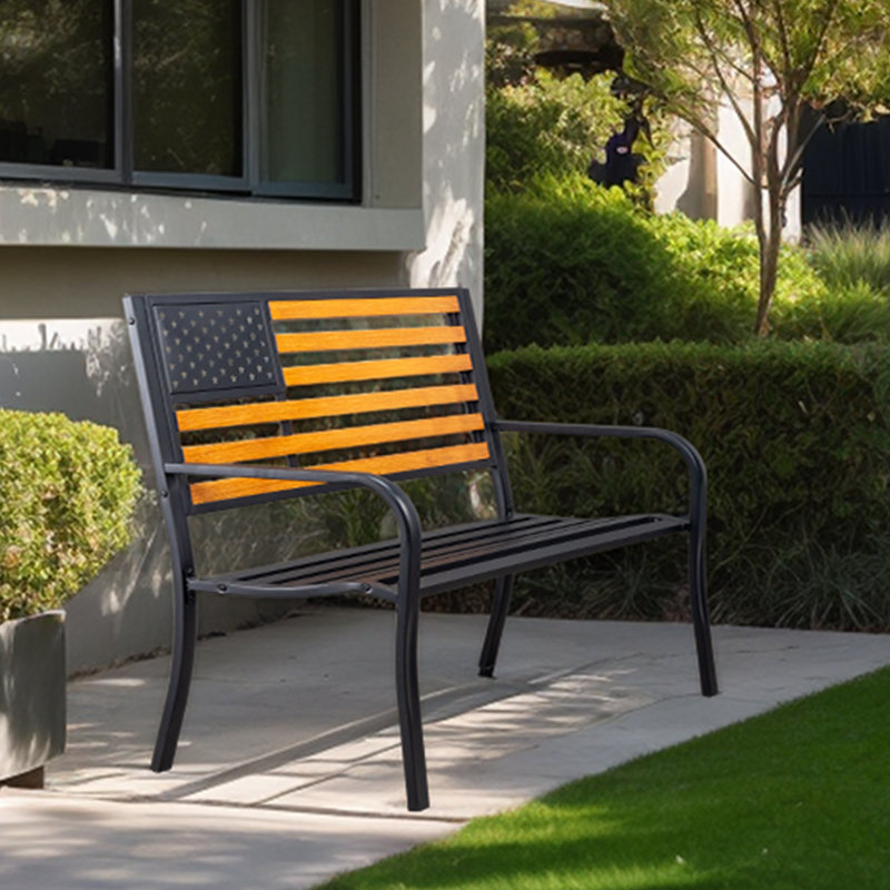 Banc d'extérieur en métal noir 50 pouces