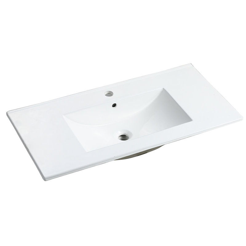 Ceramic Sink For Bathroom 36 Inch - White, , Overflow Hole, Pre-drilled Faucet 36.57 In. Depth X 18.59 Width 6.64 Height, Construction Vanity White Porcelain, Water-, Overflow, Height