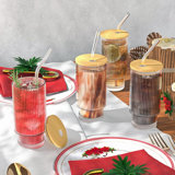 Glass Cups With Lid And Straw 4 Set