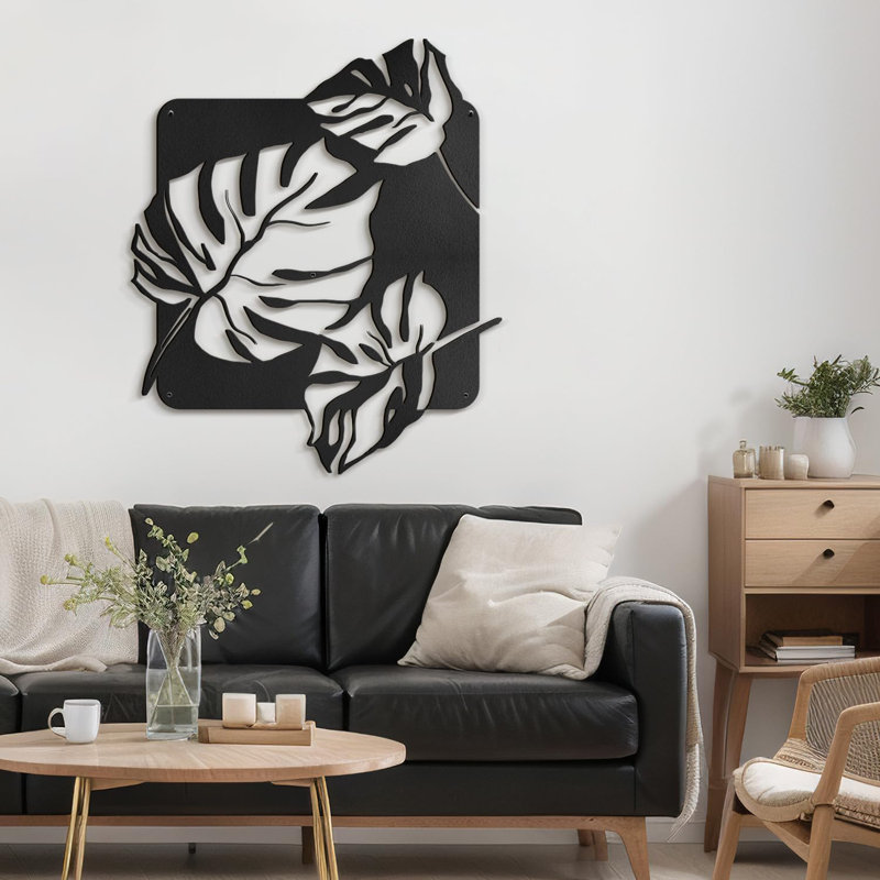 Décoration murale décorative en métal Tropical Monstera, H 24 po x l 20,51 po x P 0,05 po, Noir