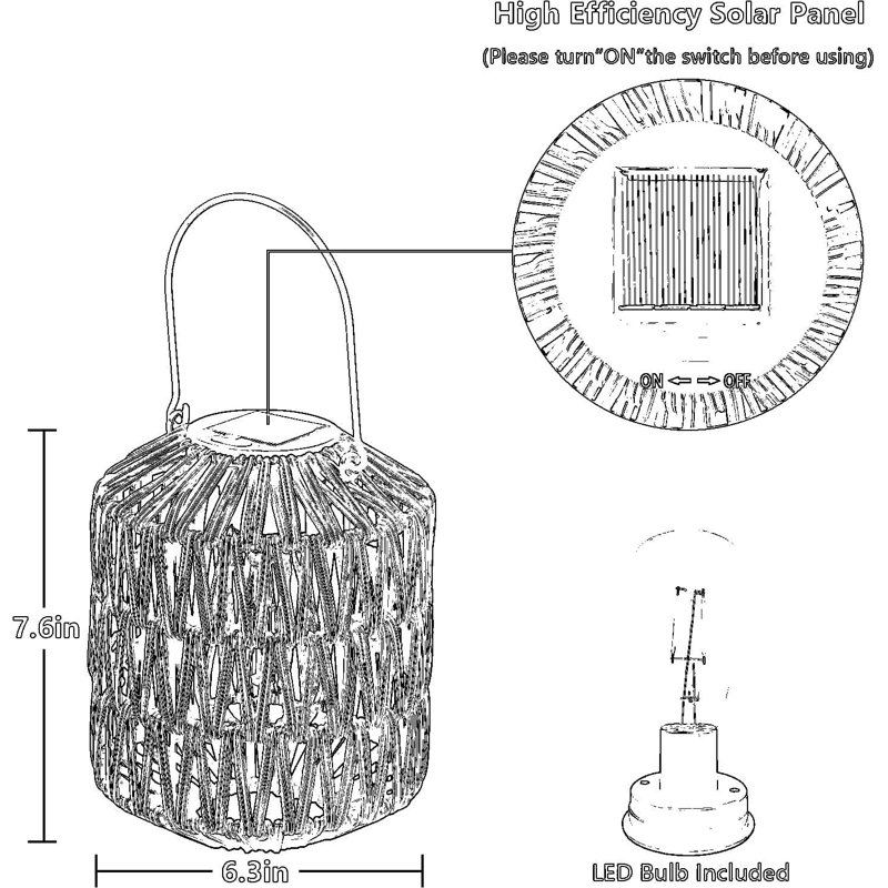 Ensemble de 4 lampes solaires en rotin, lanternes solaires extérieures imperméables avec poignée, lanternes décoratives suspendues pour le jardin, la cour, le patio, l'arbre, le plateau de table, marche / arrêt automatique (ampoules incluses)