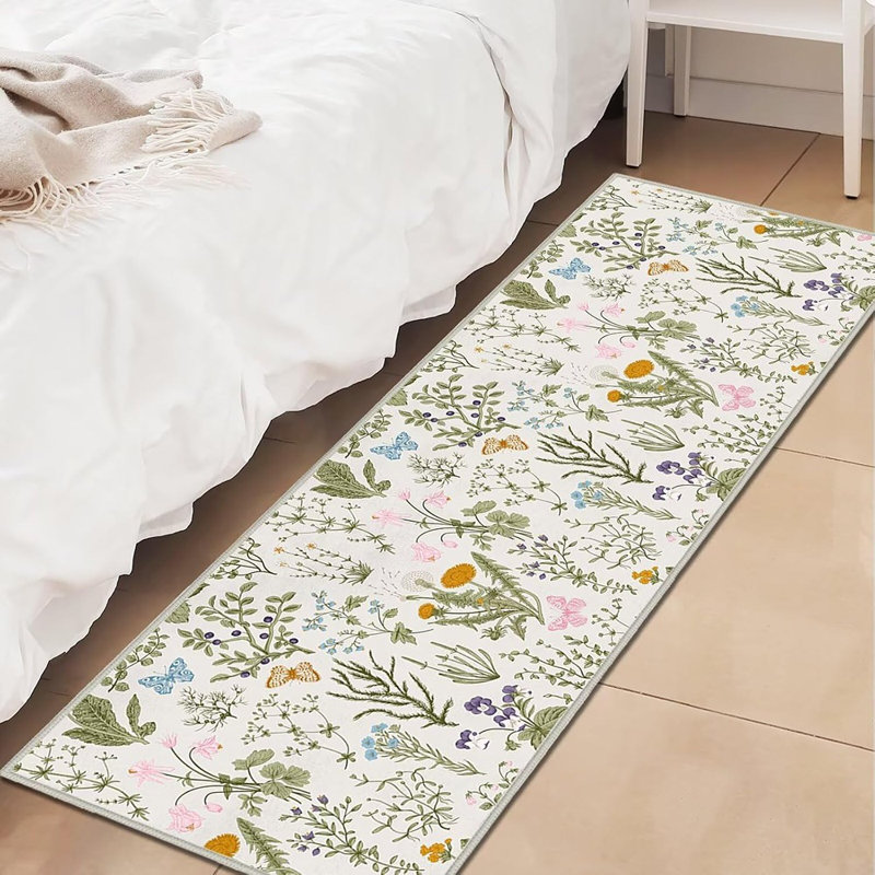 Tapis de couloir floral vert sauge pour tapis de cuisine et de couloir