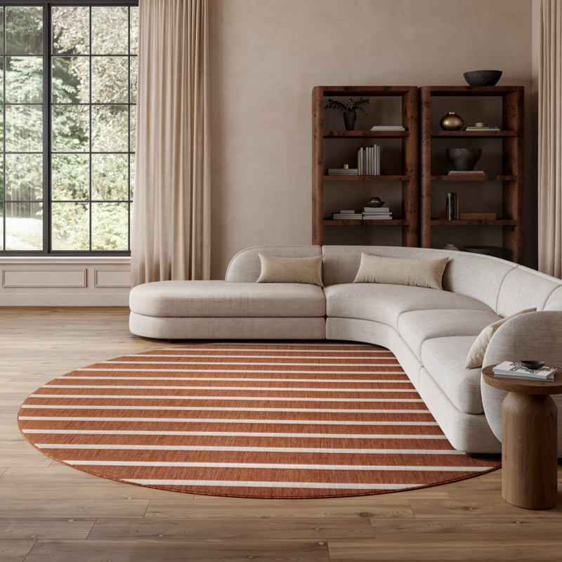  Positano 12' x Round Terracotta Ivory Modern Rug, Round 12'