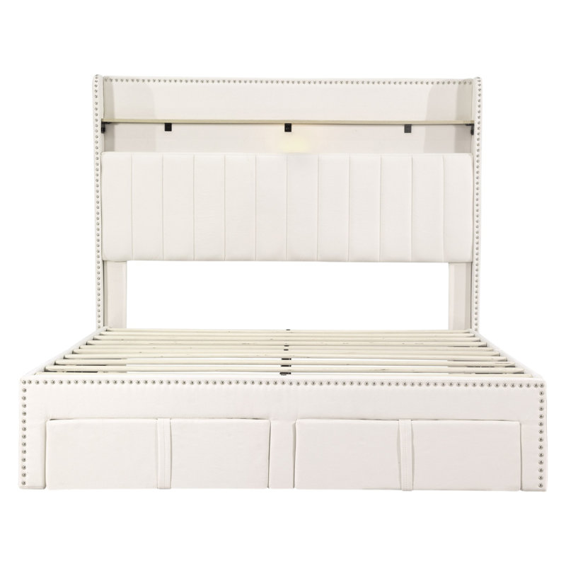 Caida Upholstered Storage Bed, Beige