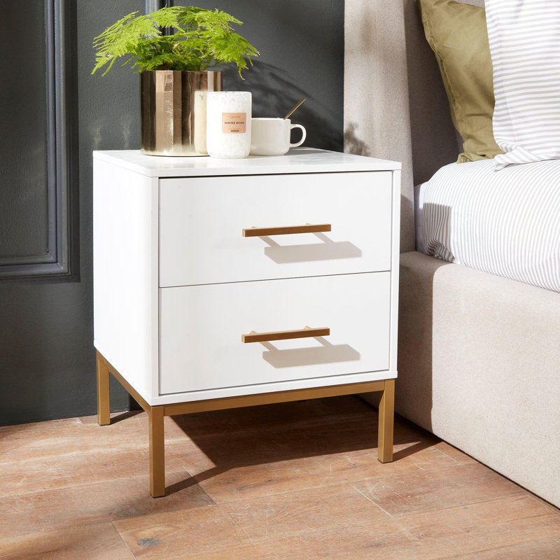 Agna 44cm W Manufactured Wood Bedside Table, White