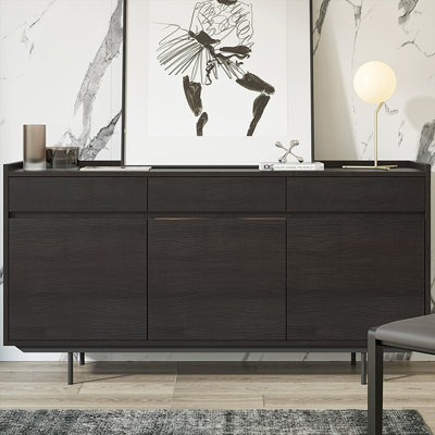 Retro Black Solid Wood Accent Cabinet
