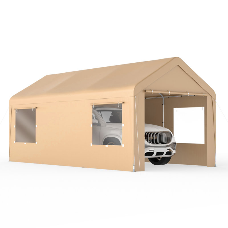 10' x 20' Beige Portable Carport with Windows