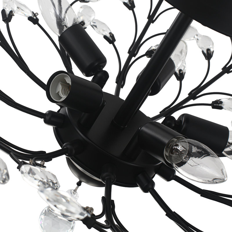 5-Light Crystal Sputnik Leaf Semi Flush Chandelier, Black