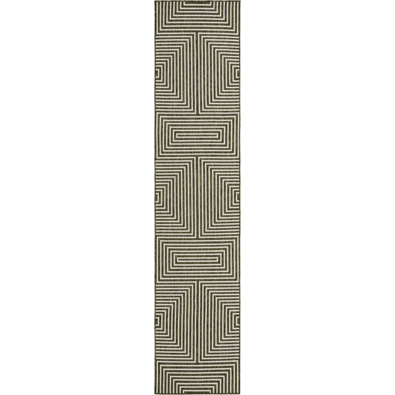 Tapis contemporain Nykeia de couleur verte, Tapis de couloir 2 pi 7 po x 12 pi