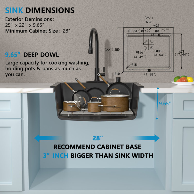 25'' L Single Bowl Quartz Kitchen Sink