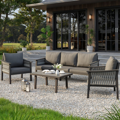 5-Person Luxury Outdoor Patio Set – Handwoven Rope, Aluminum Frame, Olefin Cushions