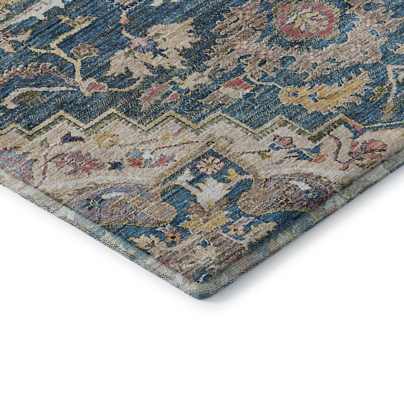 Premium Machine Washable Prisco Blue Rug, Round 8'