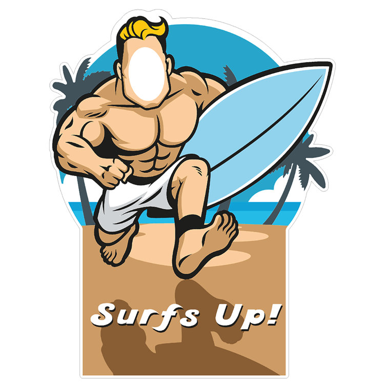 Wet Paint Printing Beach Surfer Muscle Man Stand-In Cardboard