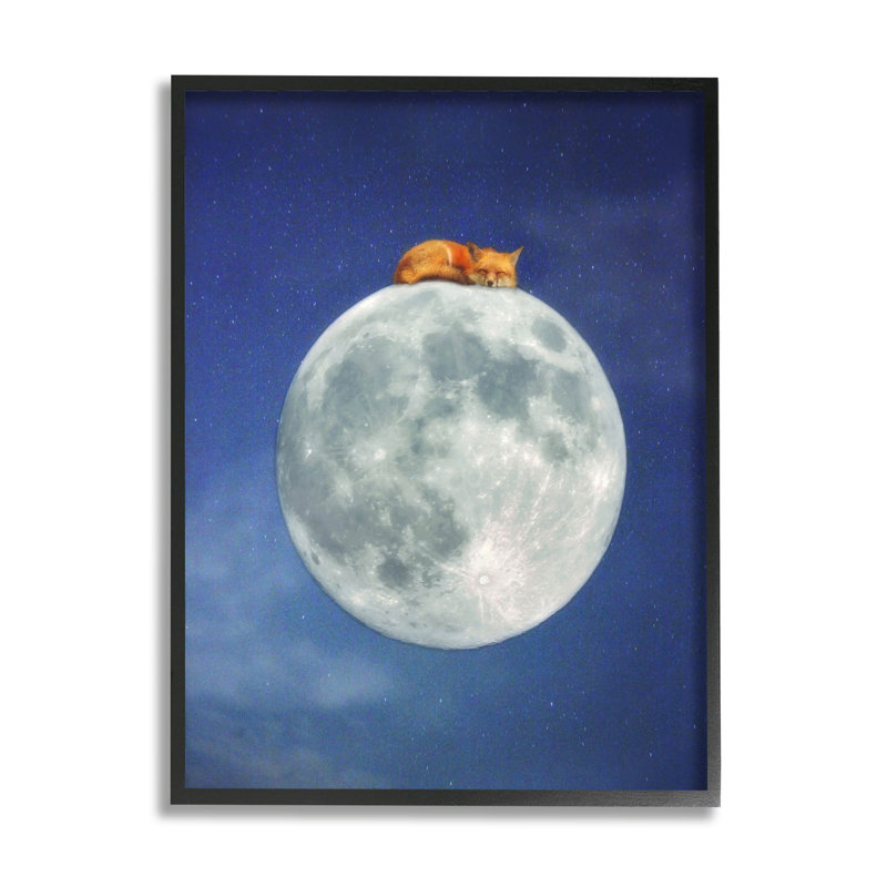 Fox Sleeping Night Sky Moon par Carrie Ann Grippo-Pike - impression sur bois, H 14 po x l 11 po x P 1,5 po