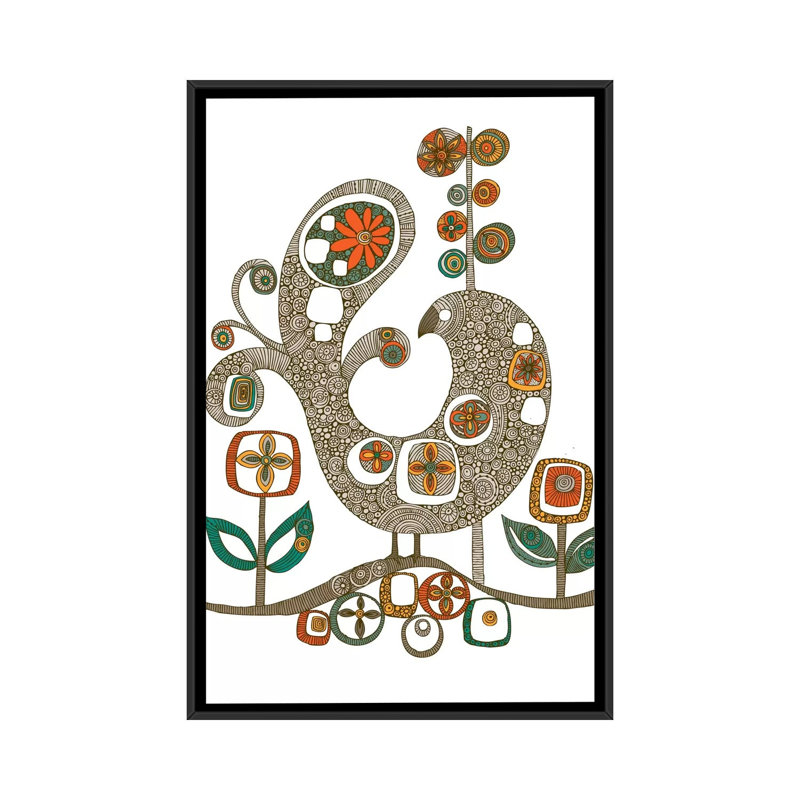 Folk Bird, impression sur toile tendue, Toile avec cadre noir, H 48 po x l 32 po x P 1,5 po