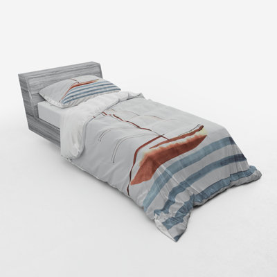 Ensemble de housse de couette 4 pièces en microfibre cannelle / bleu côtier