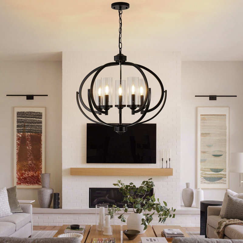 Lustre circulaire en verre 5 lumières, Noir