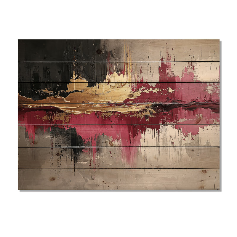 Expressionnisme de fusion rose foncé I - impression sur bois néo-expressionniste - sur bois de pin naturel
