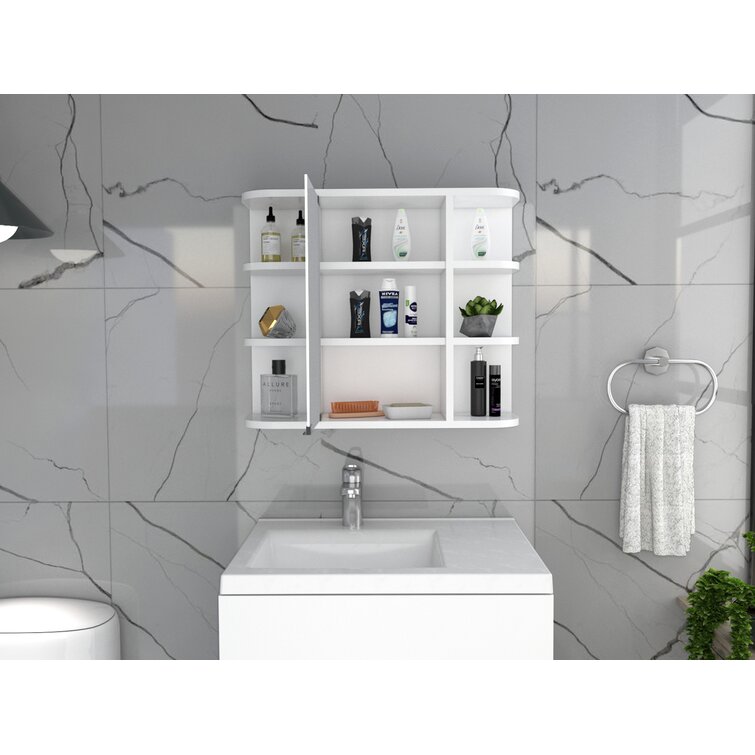 Tangkula Mirrored Medicine Cabinet Bathroom Wall Mounted Storage  W/Adjustable Shelf White