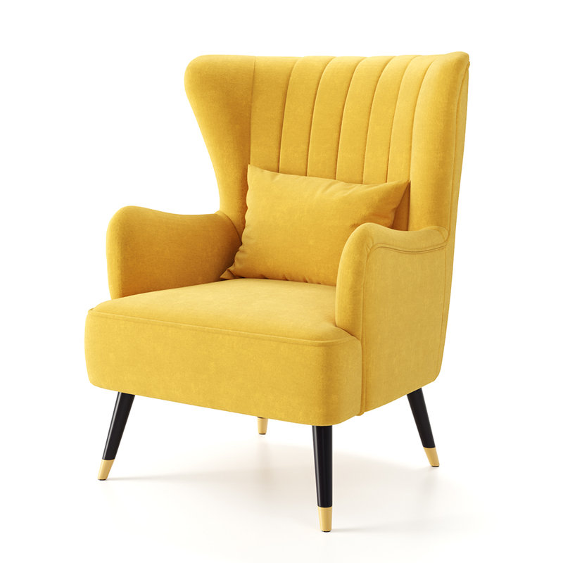 Devon Velvet Wingback Chair, Yellow