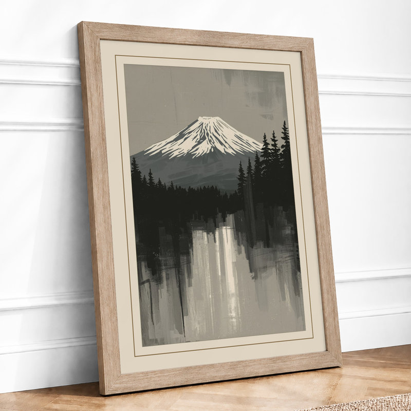 Mountain And Reflection Japandi - Print, A1 - 84.1 x 59.4 cm, Oak