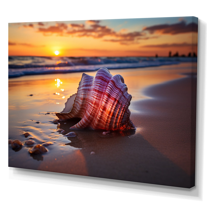 Coucher de soleil sur la plage, «Sunset Shores», art mural plage, Toile tendue, H 16 po x l 32 po x P 1 po
