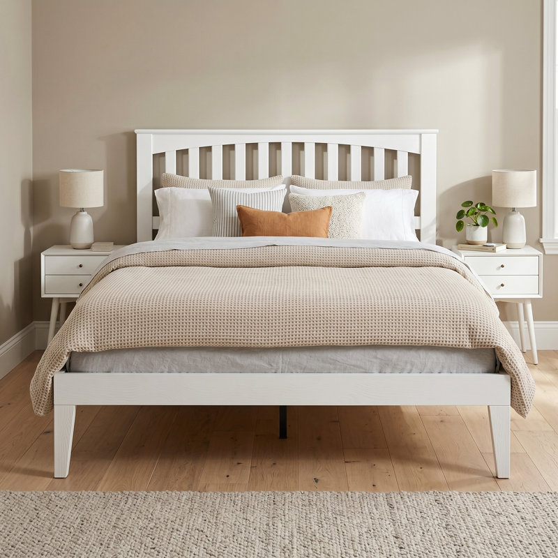 Moriel Full Platform Bed Frame - MOB-40-F with Solid wood Headboard & Footboard, Center Metal Legs, Heavy Duty Slats Support, Easy Set Up, Anti-Slip, No Box Spring Needed, Classic White Oak