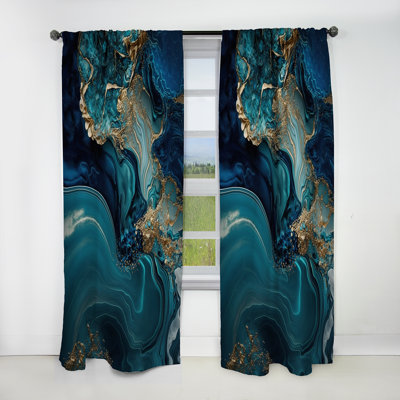«Abstract Geode Turquoise I» - Rideau abstrait occultant en marbre abstrait - 1 panneau