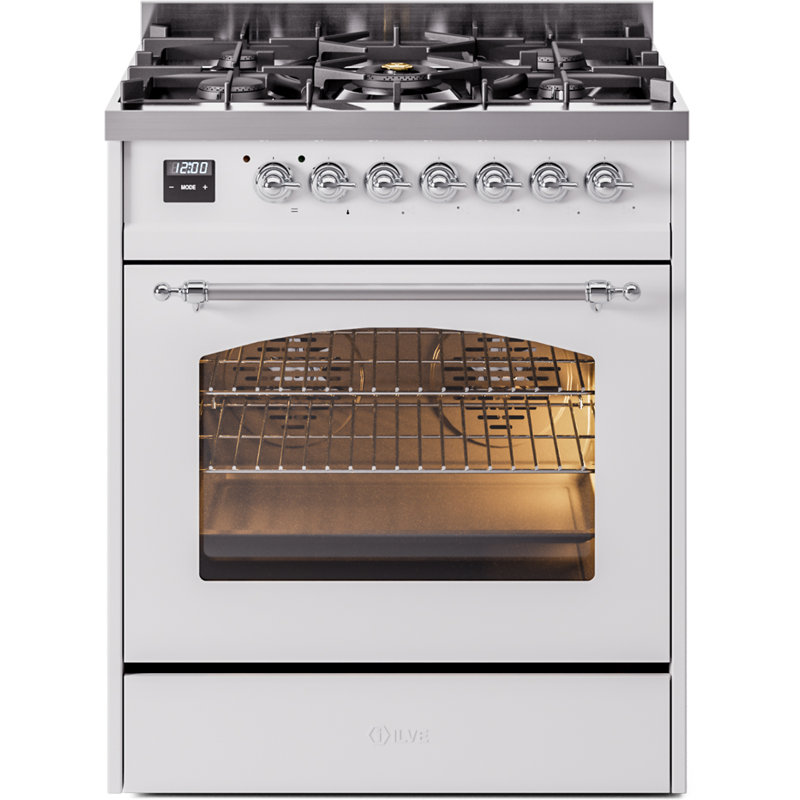 ILVE Nostalgie II 30 in Dual Fuel Range, White/Chrome, Liquid Propane