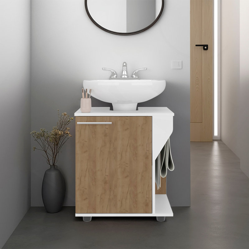 Phillips Under Sink Cabinet, Double Door Storage With Open Back For Pipes, Wide Unit, Freestanding Cabinet, Oak