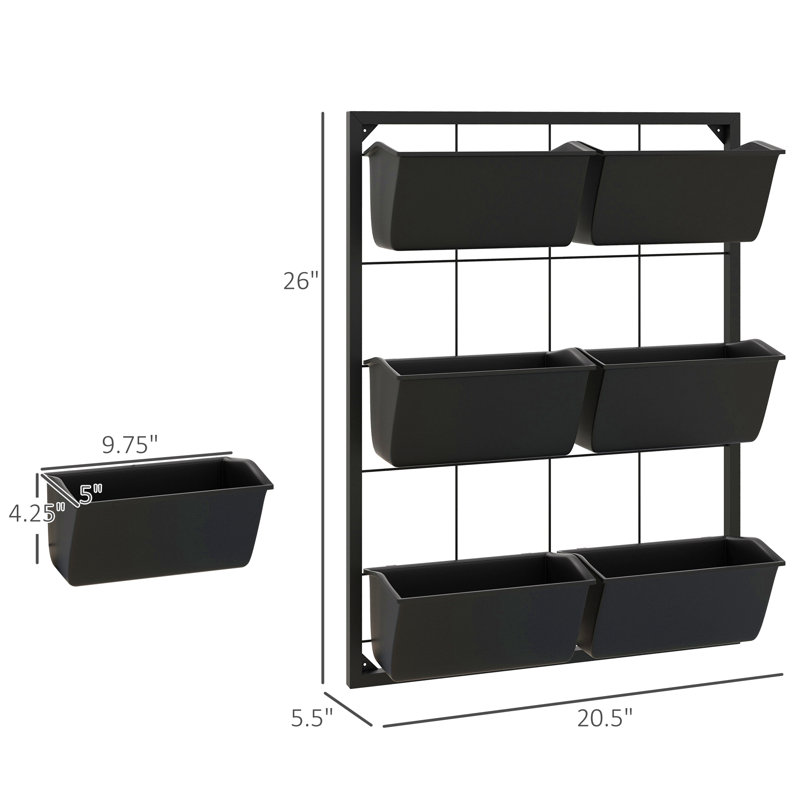 Pot de fleurs mural à 3 niveaux avec 6 pots pour une utilisation intérieure et extérieure, Noir